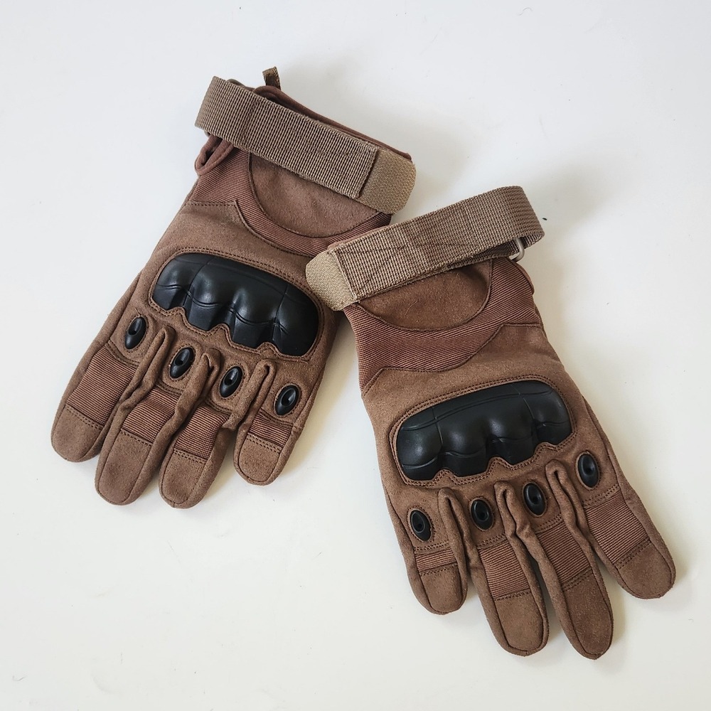 Lancer Tactical Full Finger Hard Knuckle Moto Gloves XL Brown Airsoft Gorpcore